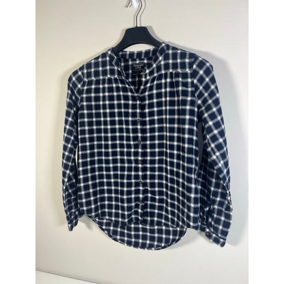 Abercrombie & Fitch Womens Navy White Plaid Button Front Blouse Size Small - Picture 3 of 6